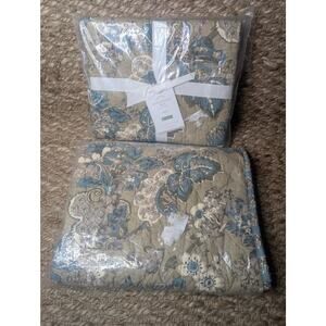 2 Pottery Barn Neena Floral Quilted Standard Sham 100% Cotton Blue/Green 26x20